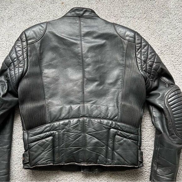 VINTAGE BERMAN'S BLACK LEATHER MOTORCYCLE JACKET Men Sz 38 Preowned - Picture 9 of 12
